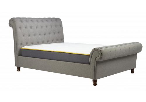 5ft King Size Grey Bury, Scrolled fabric upholstered button bed frame 1